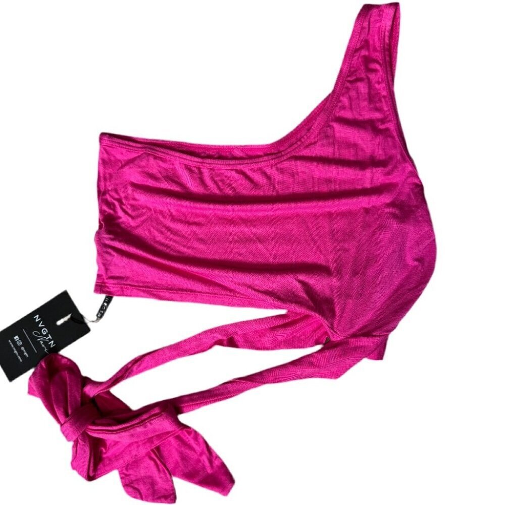 Nvgtn tank top one shoulder tie up waist belted ribbon pink stretchy BNWT luxe